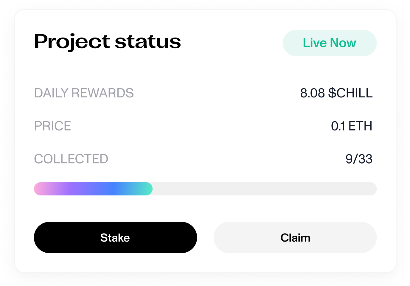 Easily stake and claim accrued rewards on the Decent collection pages.